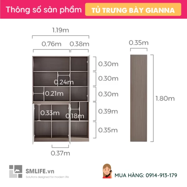 Tủ tài liệu văn phòng đa năng bằng gỗ MDF Gianna (2)