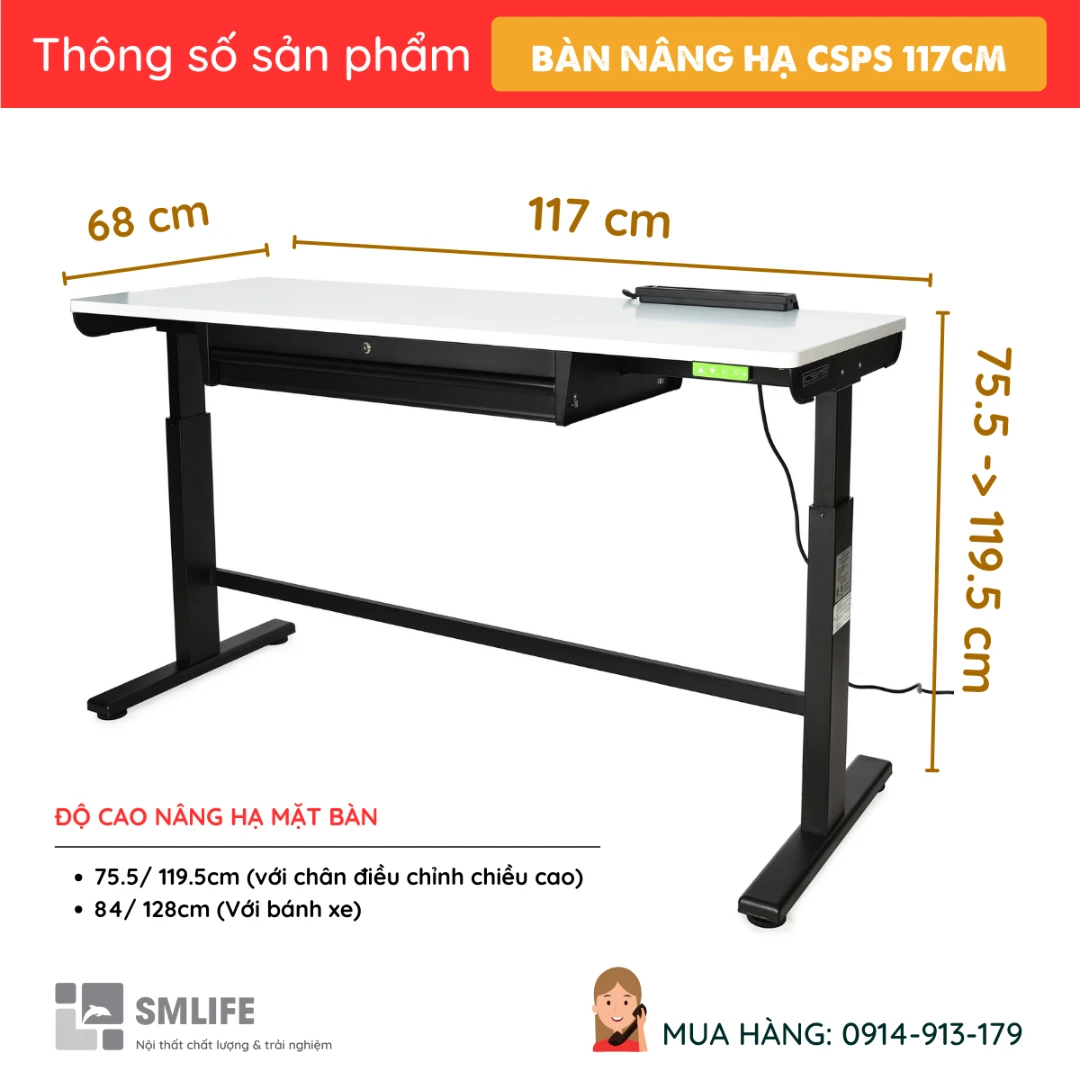 Ban dieu chinh chieu cao bang dien CSPS 117cm 1