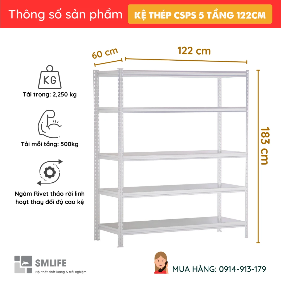 Ke ngan thep 122cm CSPS 5 tang 122 x 60 x 183cm 1