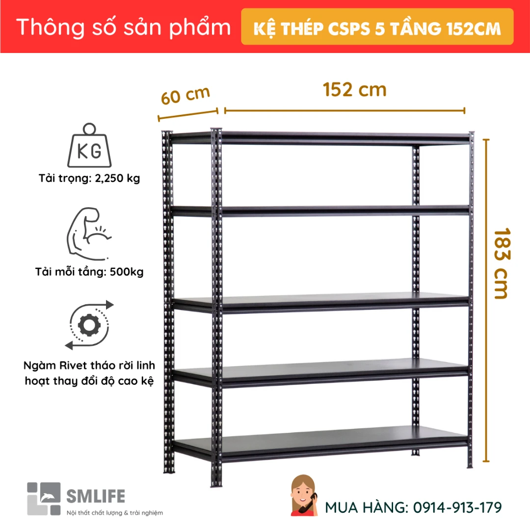 Ke ngan thep 152cm CSPS 5 tang 152 x 60 x 183cm 1