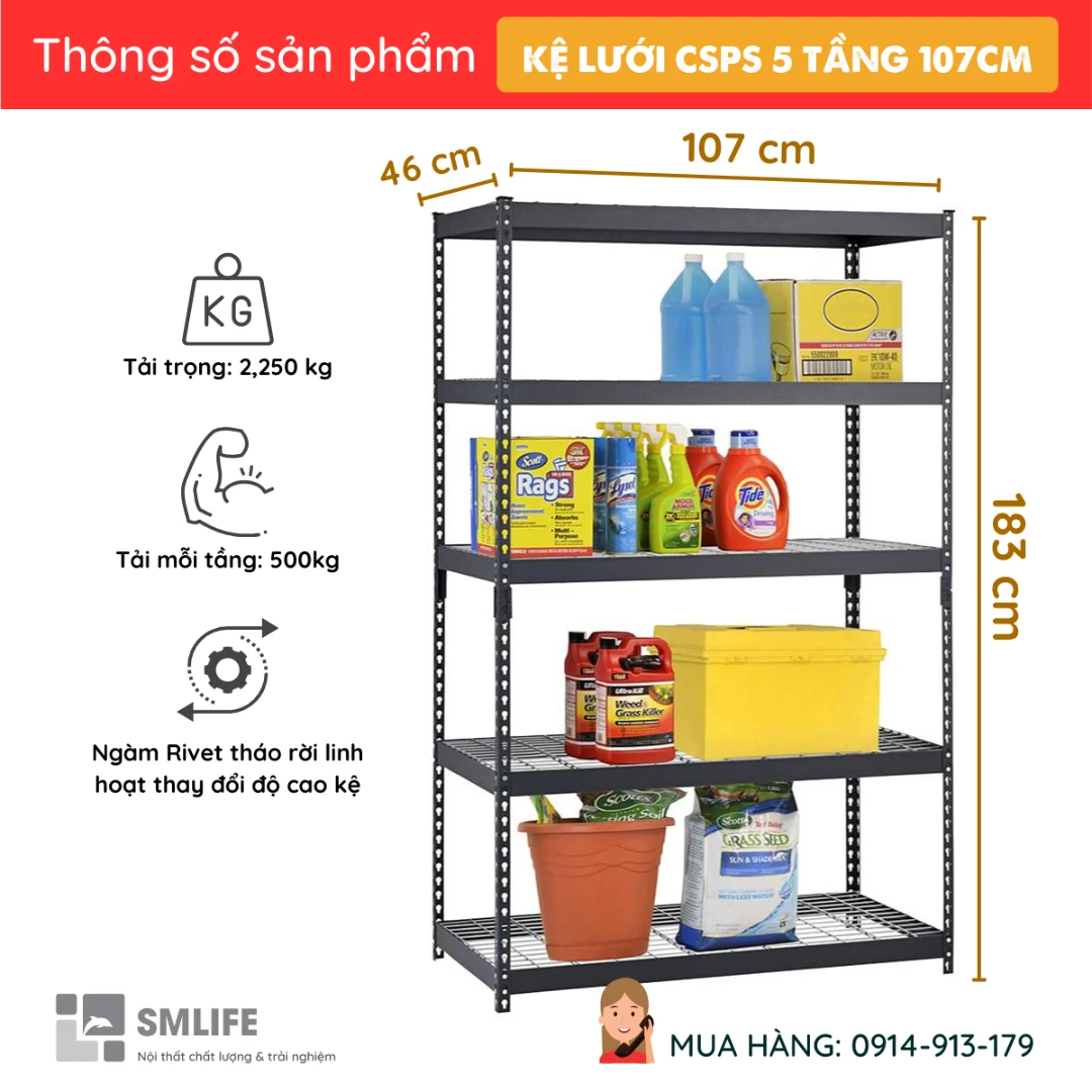 Ke tam luoi 107cm CSPS 5 tang 107 x 46 x 183cm 1