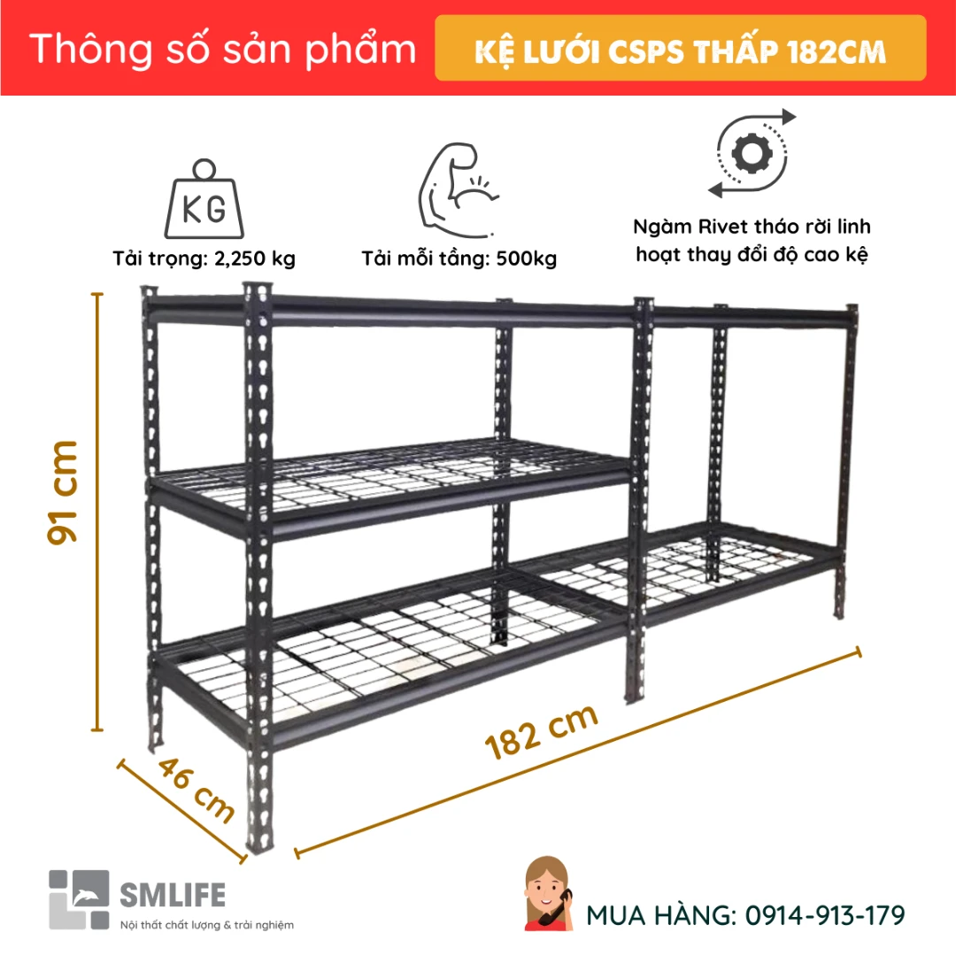 Ke tam luoi thap CSPS 182 x 46 x 91cm 1