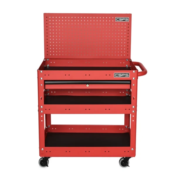 Xe đẩy CSPS 3 ngăn - 71cm, 01 hộc kéo kèm vách pegboard (Đỏ)