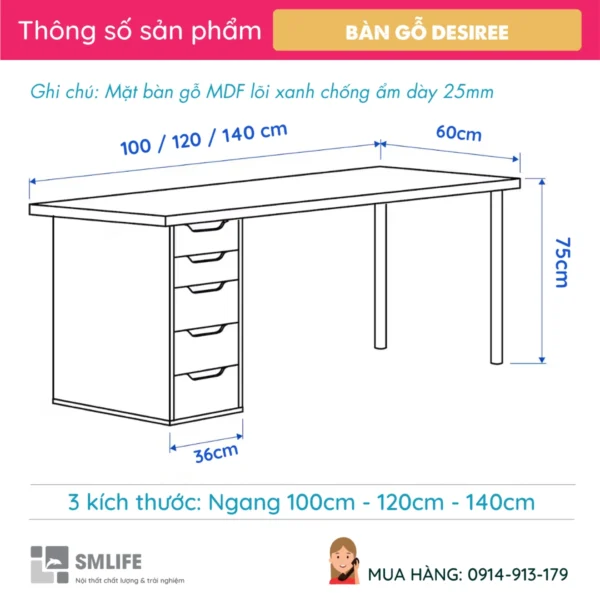 Bàn làm việc IKEA 1 tủ ngăn kéo chân thép tròn Desiree (2)