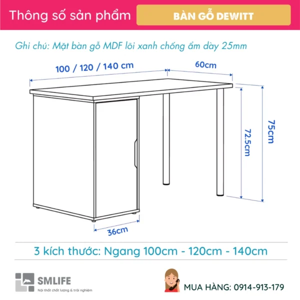 Bàn làm việc IKEA bằng gỗ MDF Dewitt (2)