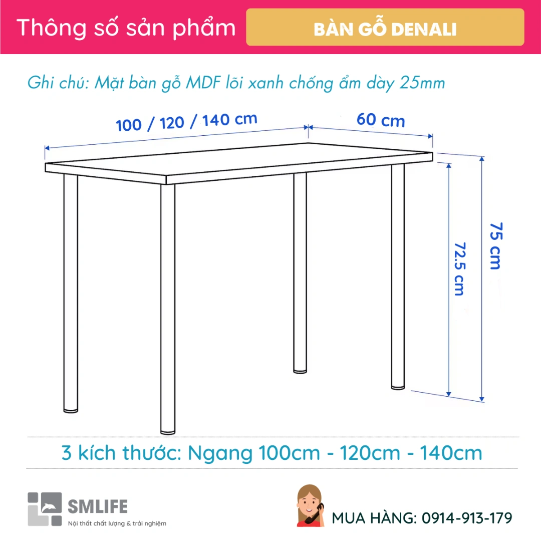 Ban lam viec IKEA chan tron mat ban bang go MDF Denali 2