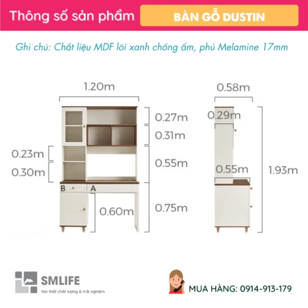 Bàn làm việc hiện đại liền giá sách Dustin (2)