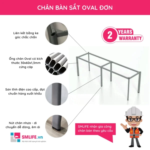 Chân bàn đôi sắt Oval 2400x600mm OVAL.D (1)