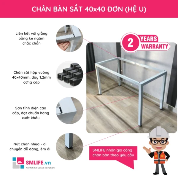 Chân bàn sắt 40x40 bàn đơn TM4040U (2)