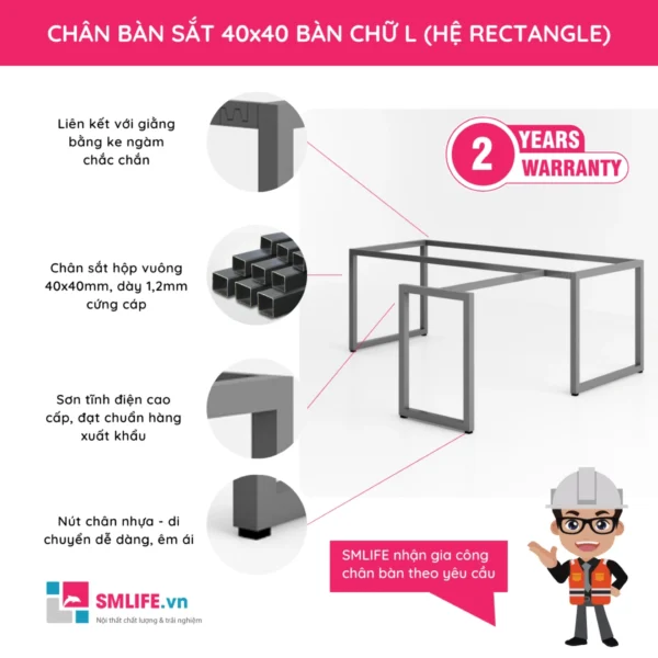 Chân bàn sắt 40x40 hệ Rectangle bàn chữ L TM4040R.L (2)