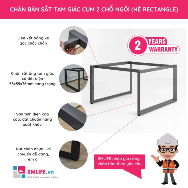 Chân bàn sắt tam giác hệ Rectangle cụm 3 chỗ ngồi TGR.C2N