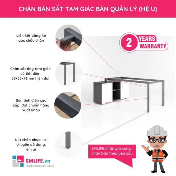 Chân bàn sắt tam giác hệ U bàn quản lý TGU.QL (không gồm tủ) (2)