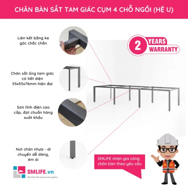 Chân bàn sắt tam giác hệ U cụm 6 chỗ ngồi TGU.C6N (2)