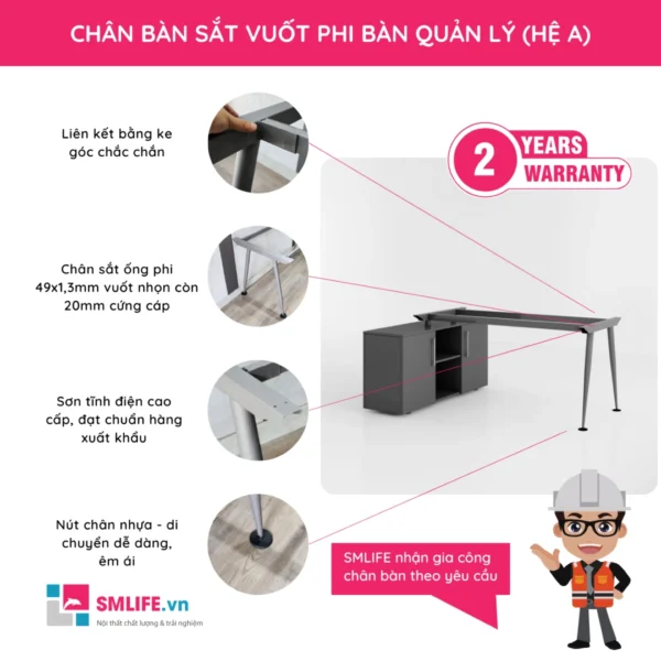 Chân bàn sắt vuốt phi hệ A bàn quản lý CVPA.QL (không gồm tủ) (2)