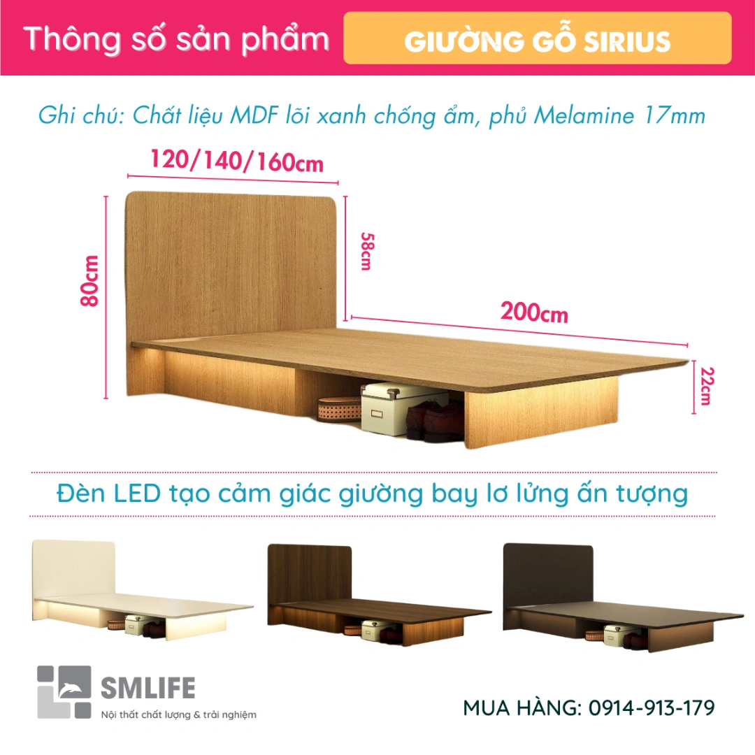 Giuong bay thong minh hien dai ket hop den LED Sirius 2