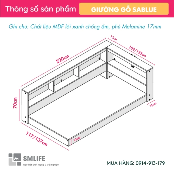 Giường bệt kiểu Nhật gỗ MDF Sablue (2)