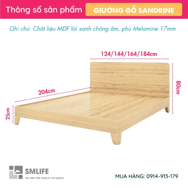 Giường ngủ bằng gỗ hiện đại kiểu dáng sang trọng Sandrine (2)