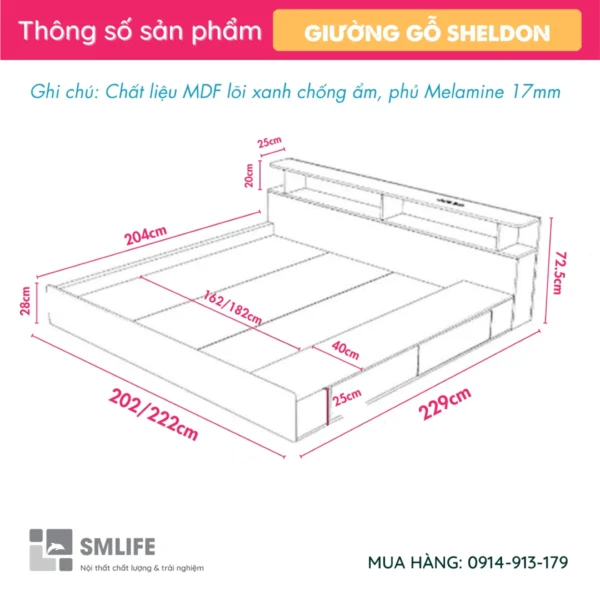 Giường ngủ thấp bằng gỗ thiết kế đẹp Sheldon (2)