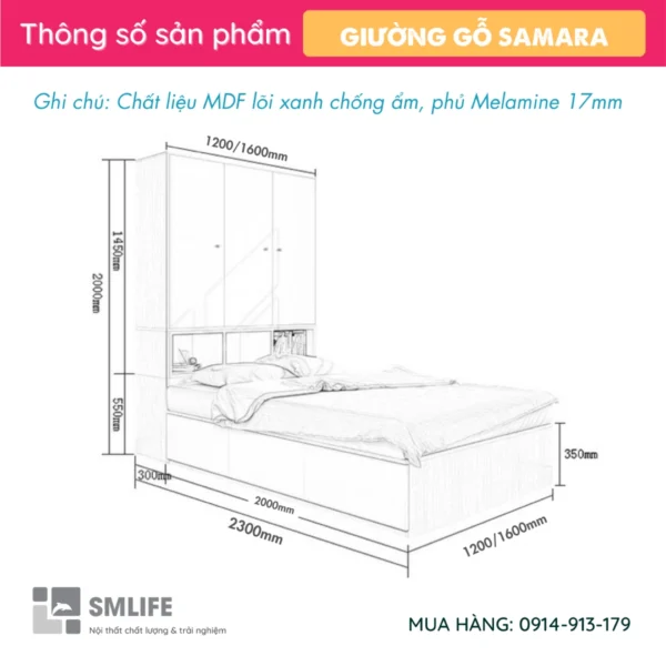 Giường ngủ thông minh kiểu dáng nhỏ gọn Samara (2)