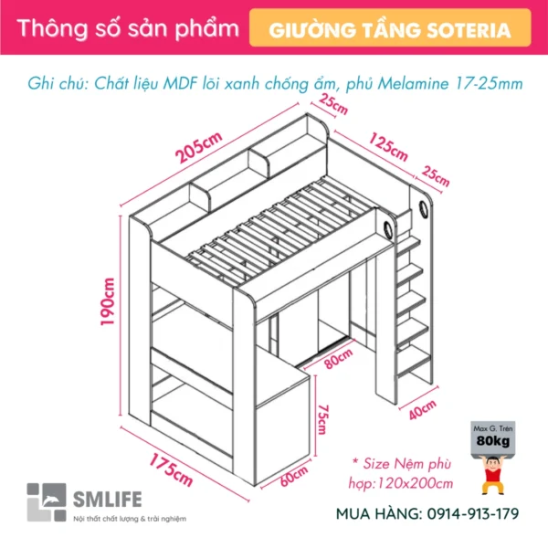 Giường tầng cho bé thiết kế đa dụng Soteria (2)