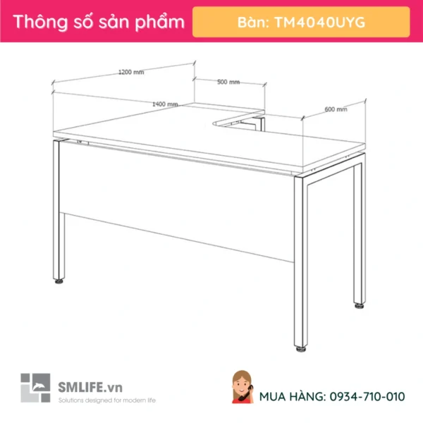 Bàn chân sắt vuông chữ L mặt gỗ TM4040UYG (2)