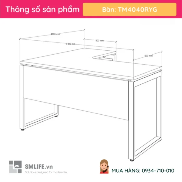 Bàn chân sắt vuông chữ L mặt gỗ cao cấp TM4040RYG (2)