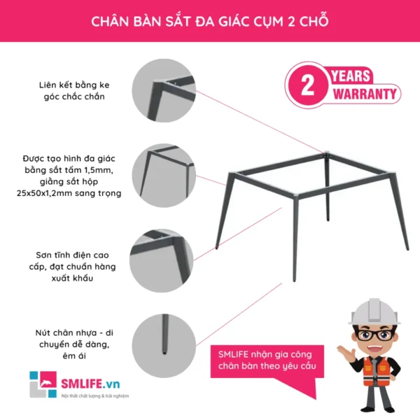 Chân bàn sắt đa giác cụm 2 chỗ ngồi CDG.C2N (2)