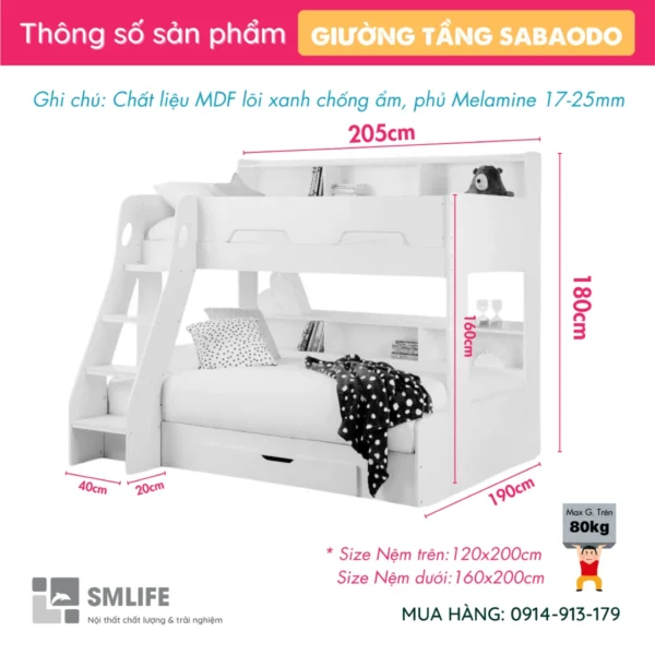 Giường tầng cho bé thiết kế hiện đại Sabaodo