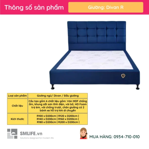 Giuong khach san boc vai hien dai nhieu size Divan R 2