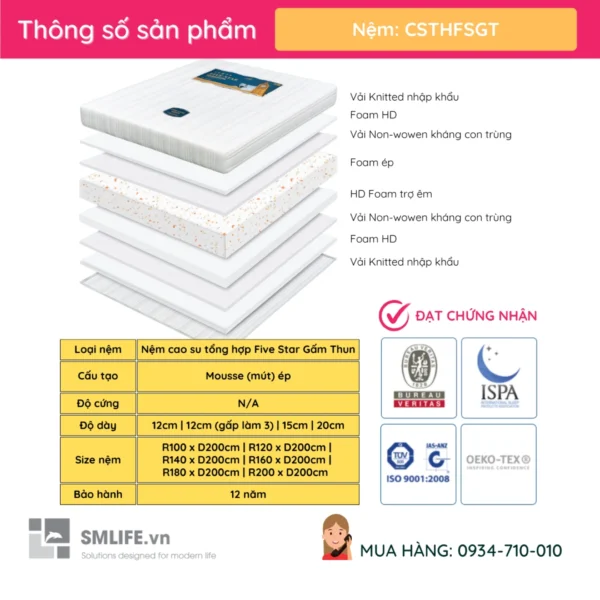 Nem cao su tong hop Five Star Gam Thun nhieu size CSTHFSGT 2 1