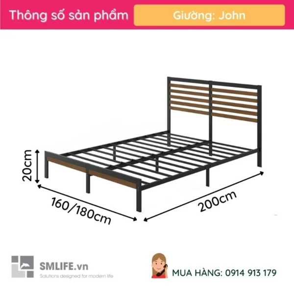 Giường khung sắt với thanh chắn bằng gỗ tre John (2)