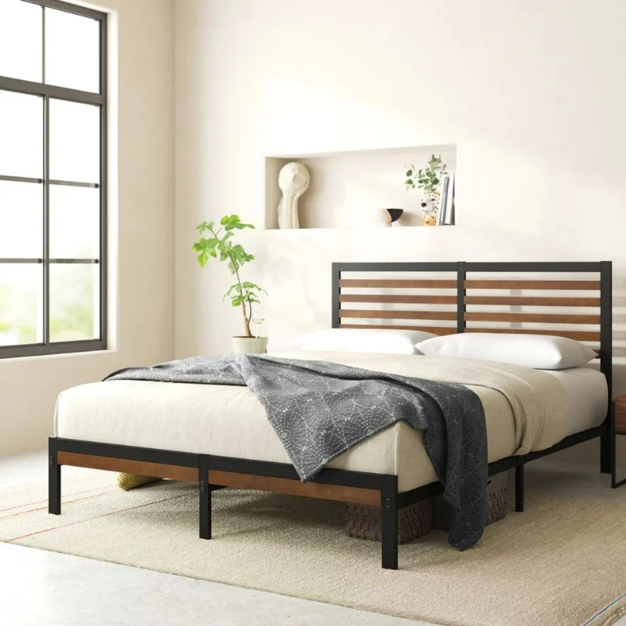 Giường khung sắt với thanh chắn bằng gỗ tre John (3)