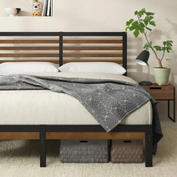 Giường khung sắt với thanh chắn bằng gỗ tre John (4)
