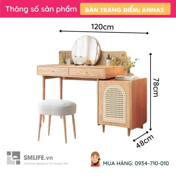 Bàn trang điểm gỗ tự nhiên Annas (2)