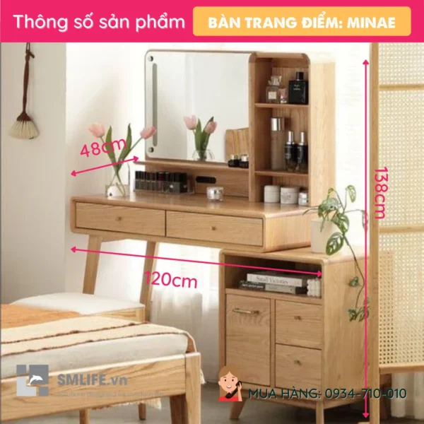 Bàn trang điểm gỗ tự nhiên Minae (2)