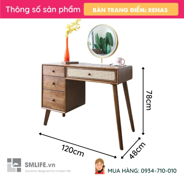Bàn trang điểm gỗ tự nhiên Renas (2)