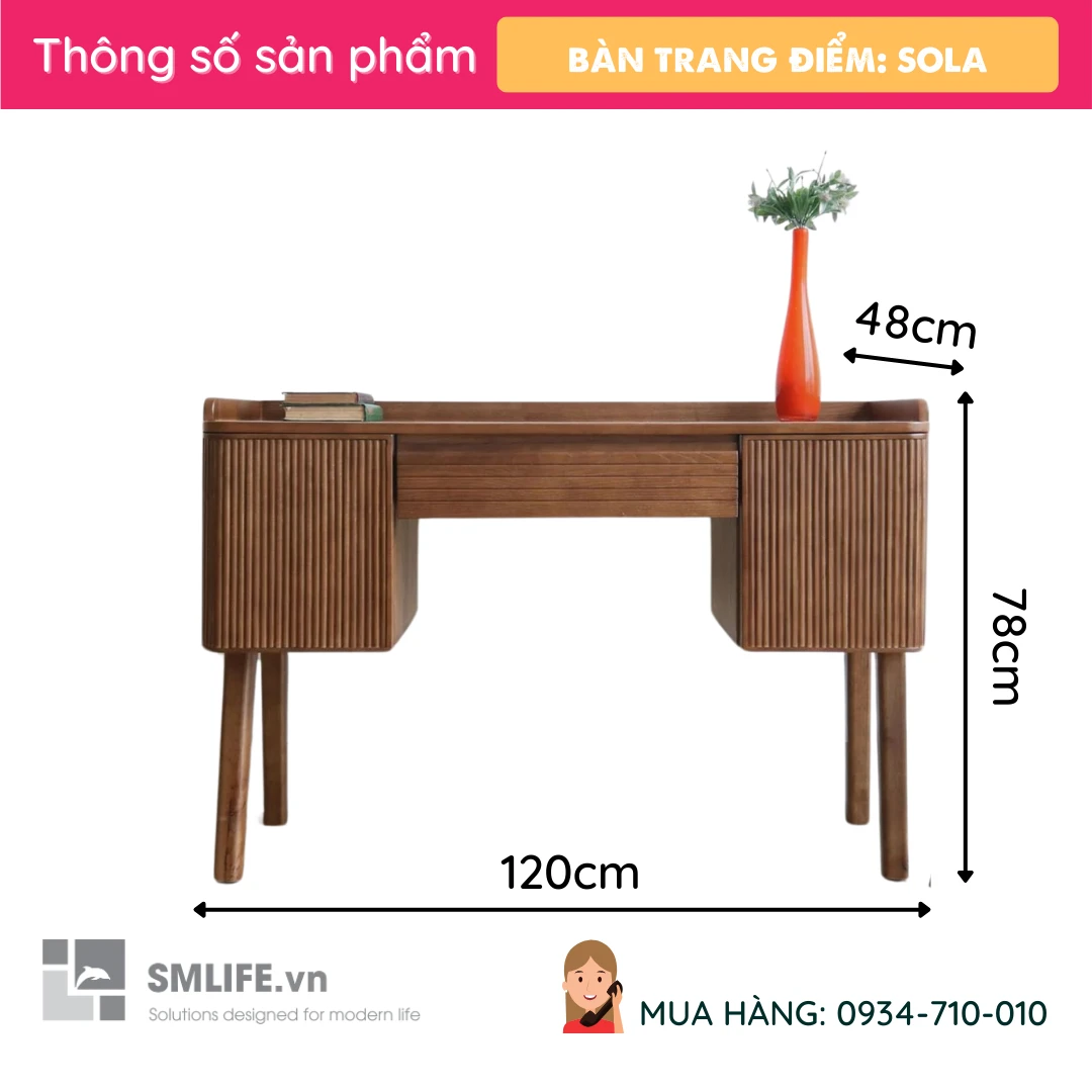 Ban trang diem go tu nhien Sola 4 Bàn trang điểm gỗ tự nhiên Sola (4)