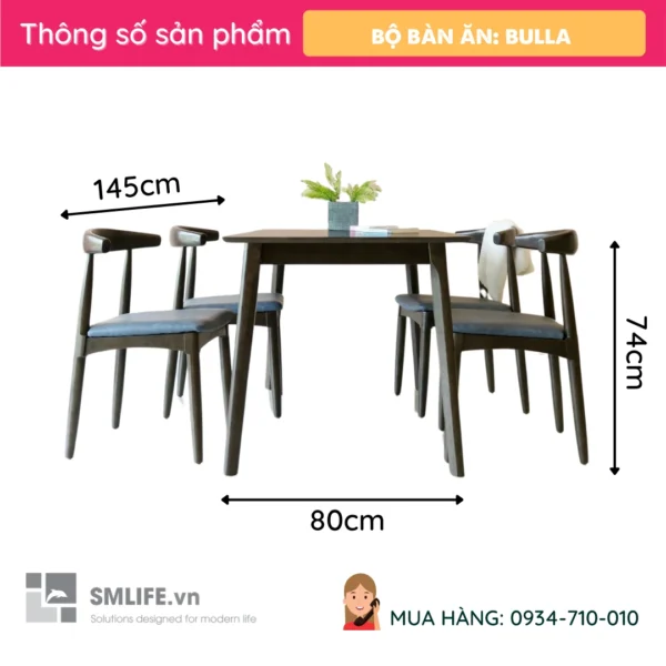 Bộ bàn ăn 4 ghế gỗ tự nhiên Bulla (2)