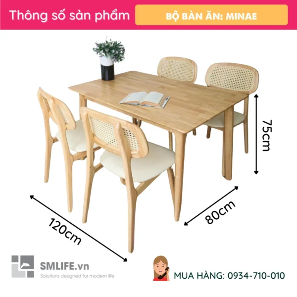 Bộ bàn ăn 4 ghế gỗ tự nhiên Minae (2)