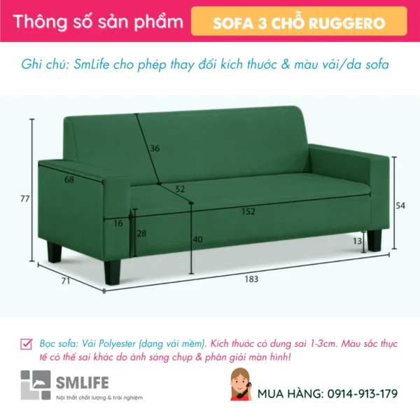 Bộ ghế sofa phòng khách bọc vải RUGGERO (2)