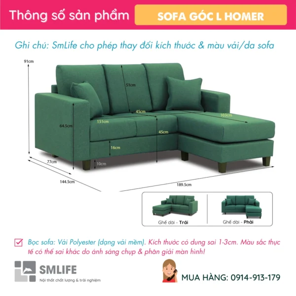Ghế sofa chữ L vải sang trọng HOMER (2)