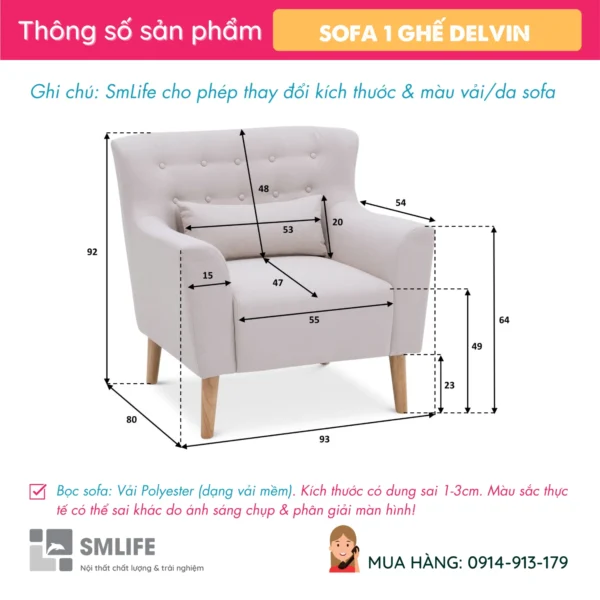 Ghế sofa đơn phòng khách sang trọng DELVIN (2)