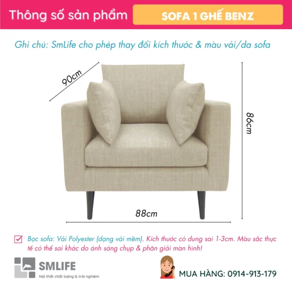 Ghế sofa đơn vải hiện đại thanh lịch BENZ (2)