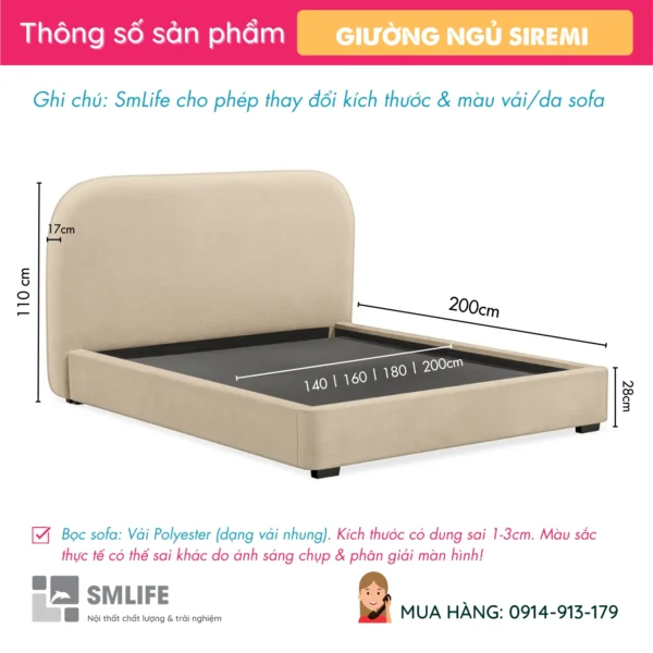 Giường đôi bọc vải sang trọng Siremi (2)