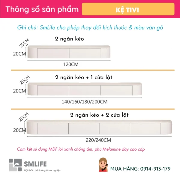 Kệ Tivi Treo Tường Bo Cong Phù hợp căn hộ chung cư TANKIA (2)