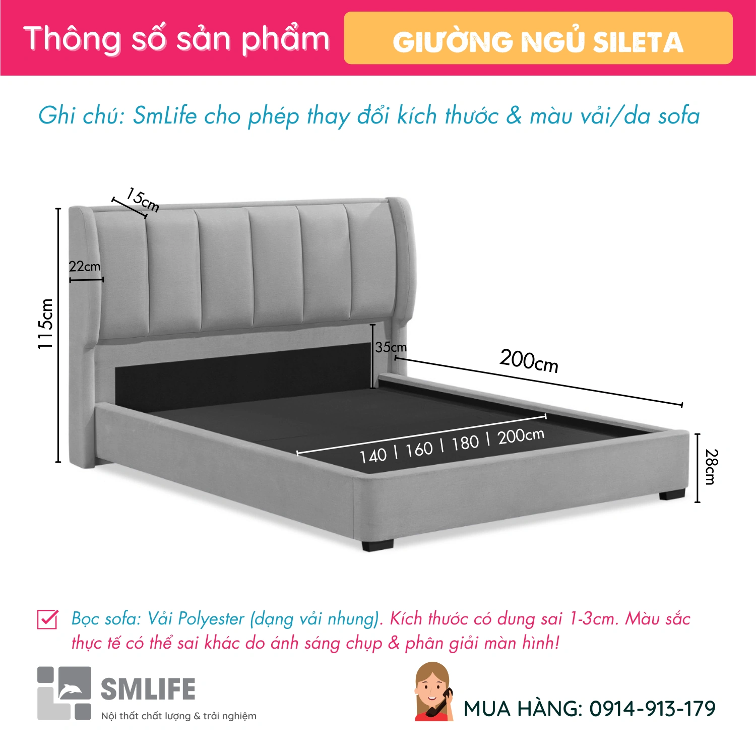 Mau giuong boc vai hien dai Sileta 2 1 Mau giuong boc vai hien dai Sileta 2 1