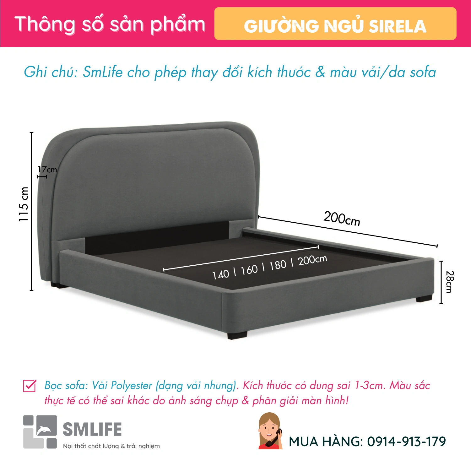 Mau giuong nem boc vai don gian Sirela 2 1 Mau giuong nem boc vai don gian Sirela 2 1