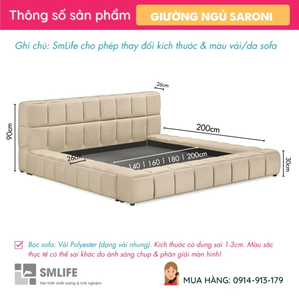 Mẫu giường nệm đẹp nữ tính Saroni (2)