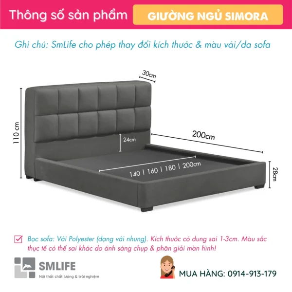 Mẫu giường ngủ bọc vải hiện đại Simora (2)