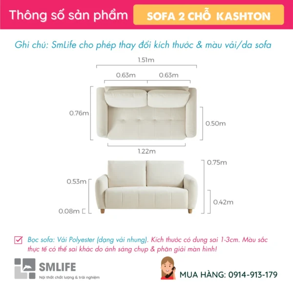 Sofa băng vải 2 chỗ KASHTON (2)